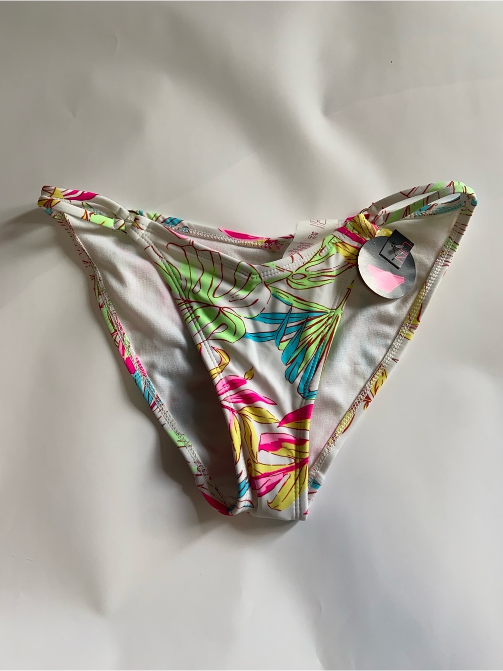 No Boundaries White Bikini Bottom with Neon Floral Print